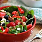 Spinach Salad with Roast Chicken, Strawberries, Watermelon and Feta