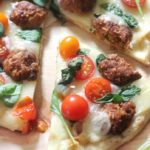 Meatball Pizza with Roasted Garlic and Spinach