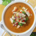 Butternut Squash Soup with Crab and Spicy Pear Salsa