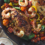 Roast Chicken Breasts with Tomatoes, Garbanzo Beans and Shrimp